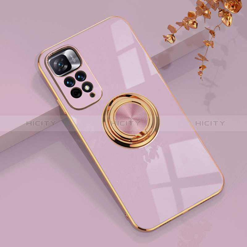 Custodia Silicone Ultra Sottile Morbida Cover con Magnetico Anello Supporto AN1 per Xiaomi Redmi Note 11 Pro+ Plus 5G Lavanda