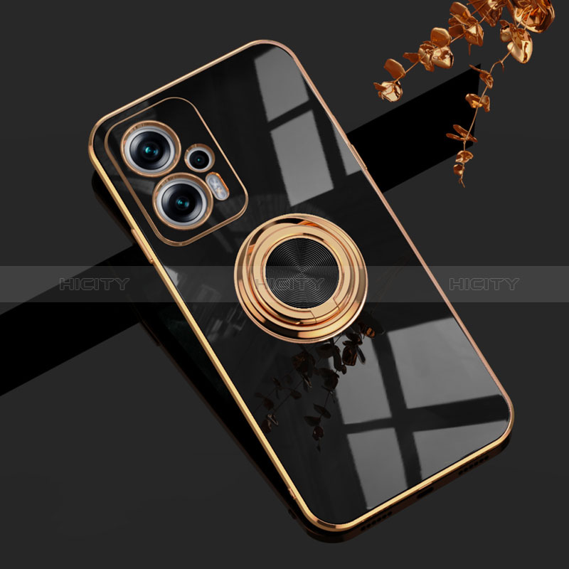 Custodia Silicone Ultra Sottile Morbida Cover con Magnetico Anello Supporto AN1 per Xiaomi Redmi Note 11T Pro+ Plus 5G Nero