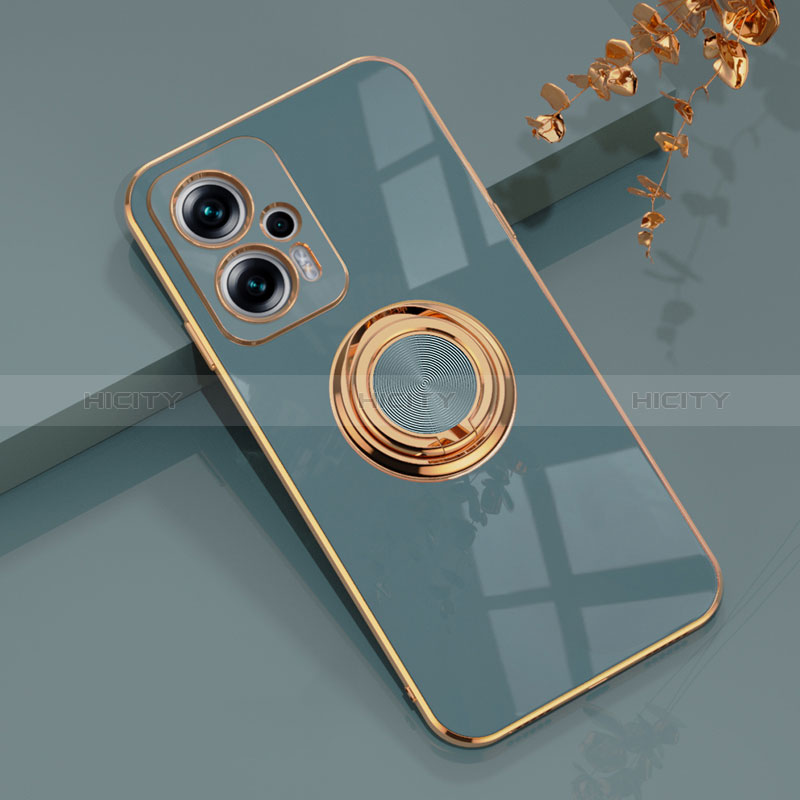 Custodia Silicone Ultra Sottile Morbida Cover con Magnetico Anello Supporto AN1 per Xiaomi Redmi Note 12T Pro 5G Grigio Lavanda