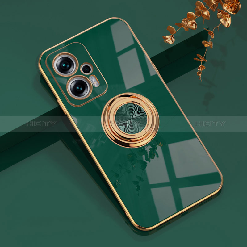 Custodia Silicone Ultra Sottile Morbida Cover con Magnetico Anello Supporto AN1 per Xiaomi Redmi Note 12T Pro 5G Verde