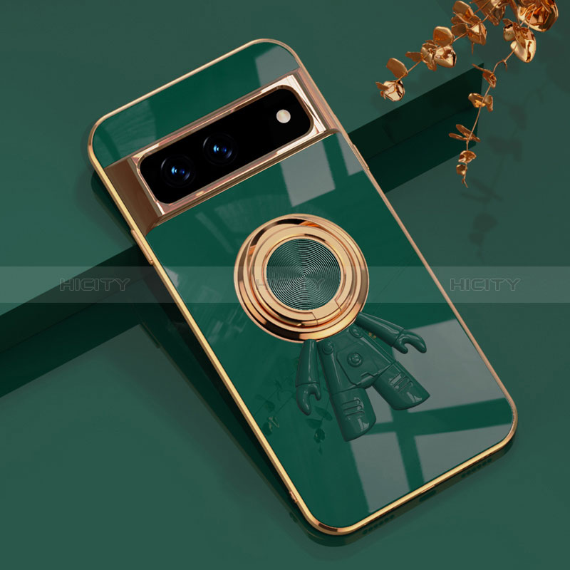 Custodia Silicone Ultra Sottile Morbida Cover con Magnetico Anello Supporto AN2 per Google Pixel 7 Pro 5G Verde