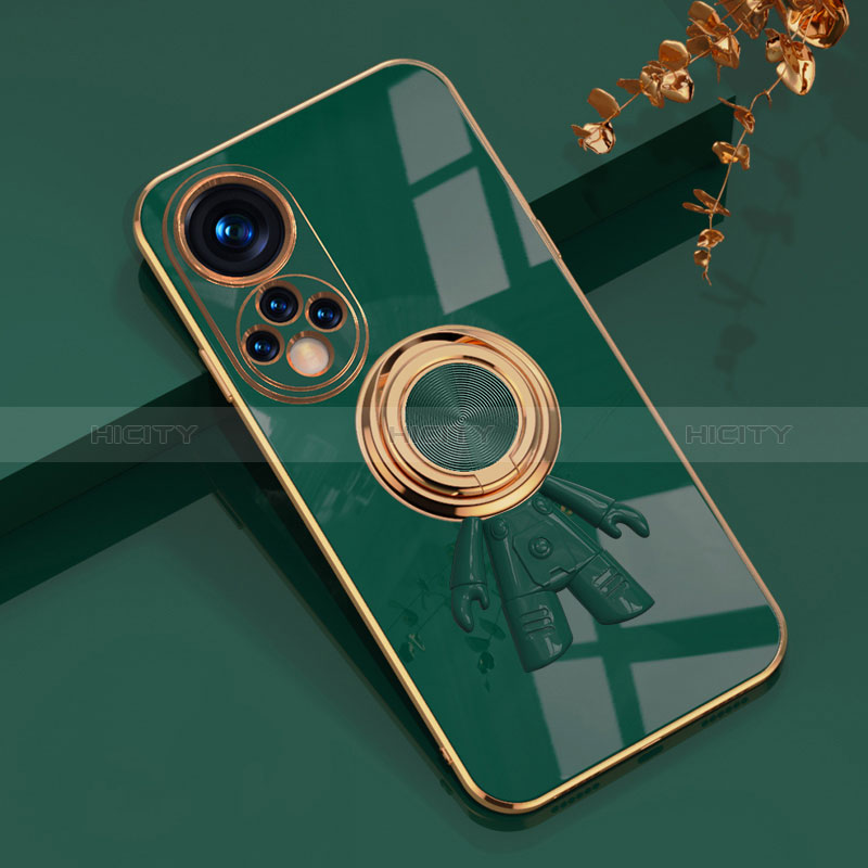 Custodia Silicone Ultra Sottile Morbida Cover con Magnetico Anello Supporto AN2 per Huawei Honor 50 5G Verde