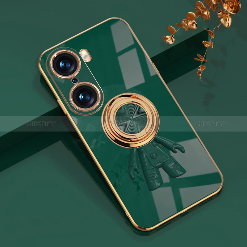 Custodia Silicone Ultra Sottile Morbida Cover con Magnetico Anello Supporto AN2 per Huawei Honor 60 Pro 5G Verde