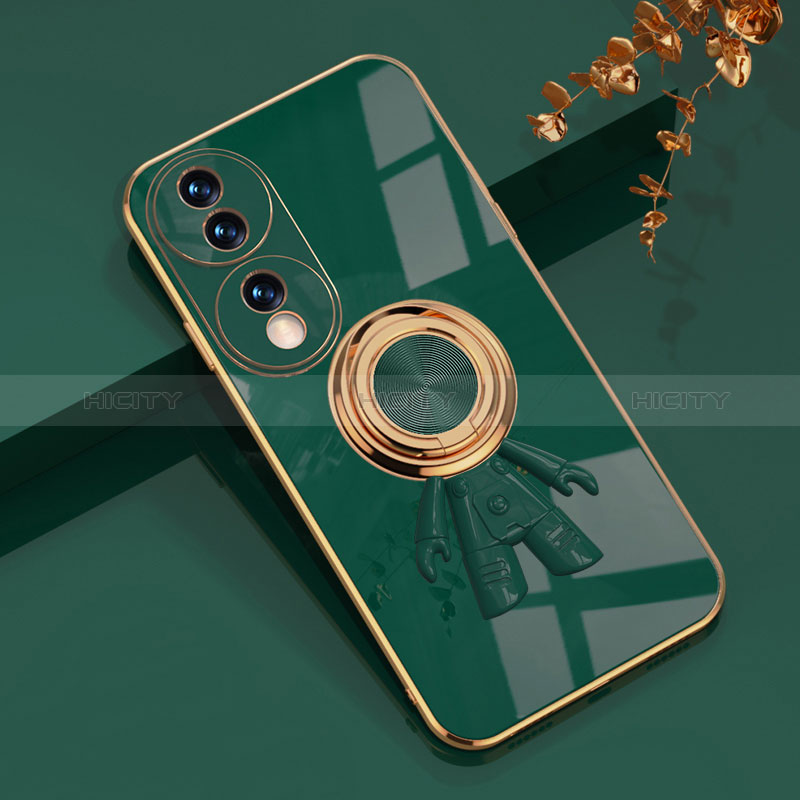 Custodia Silicone Ultra Sottile Morbida Cover con Magnetico Anello Supporto AN2 per Huawei Honor 70 5G Verde