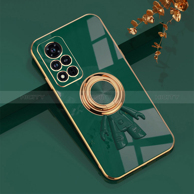 Custodia Silicone Ultra Sottile Morbida Cover con Magnetico Anello Supporto AN2 per Huawei Honor V40 5G Verde