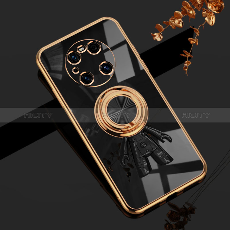 Custodia Silicone Ultra Sottile Morbida Cover con Magnetico Anello Supporto AN2 per Huawei Mate 40 Pro Nero