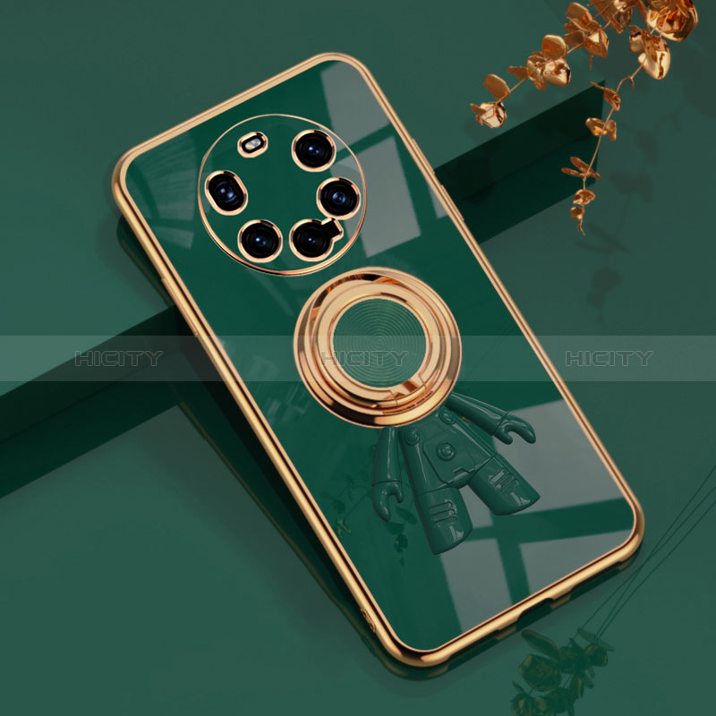 Custodia Silicone Ultra Sottile Morbida Cover con Magnetico Anello Supporto AN2 per Huawei Mate 40 Pro+ Plus Verde