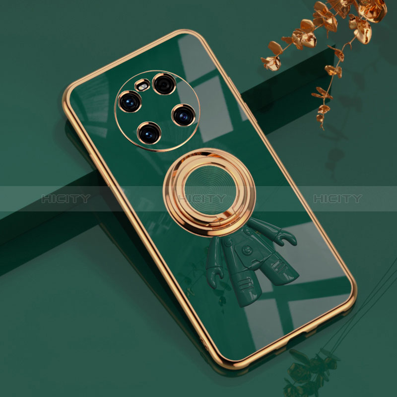 Custodia Silicone Ultra Sottile Morbida Cover con Magnetico Anello Supporto AN2 per Huawei Mate 40 Verde