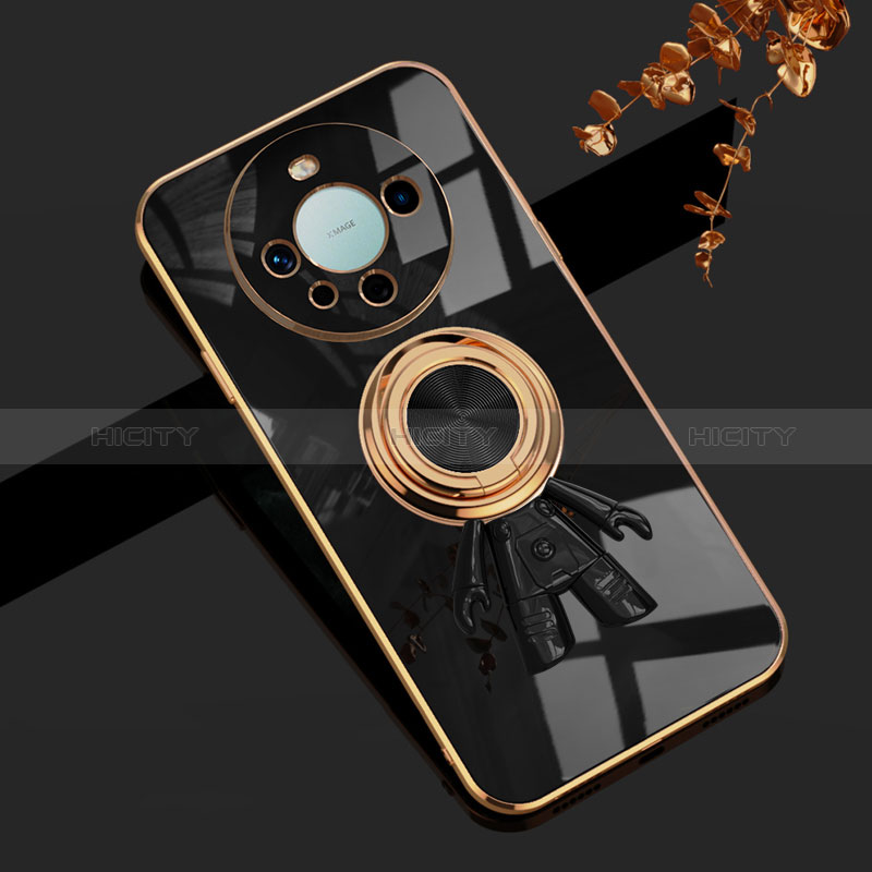 Custodia Silicone Ultra Sottile Morbida Cover con Magnetico Anello Supporto AN2 per Huawei Mate 60 Pro Nero