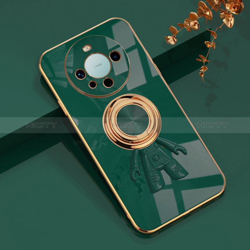 Custodia Silicone Ultra Sottile Morbida Cover con Magnetico Anello Supporto AN2 per Huawei Mate 60 Pro Verde