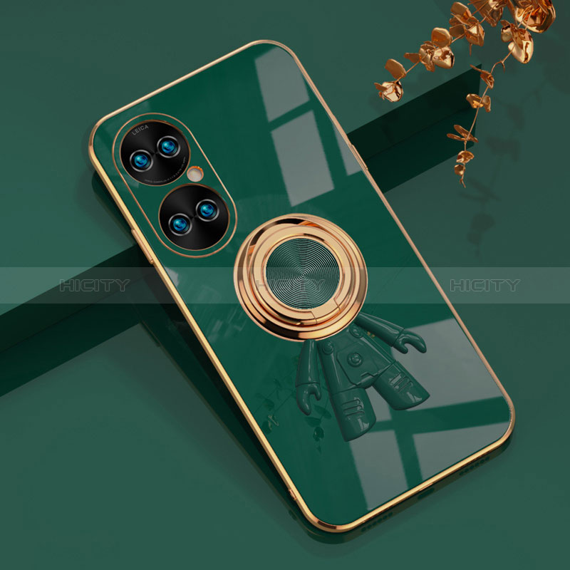 Custodia Silicone Ultra Sottile Morbida Cover con Magnetico Anello Supporto AN2 per Huawei P50