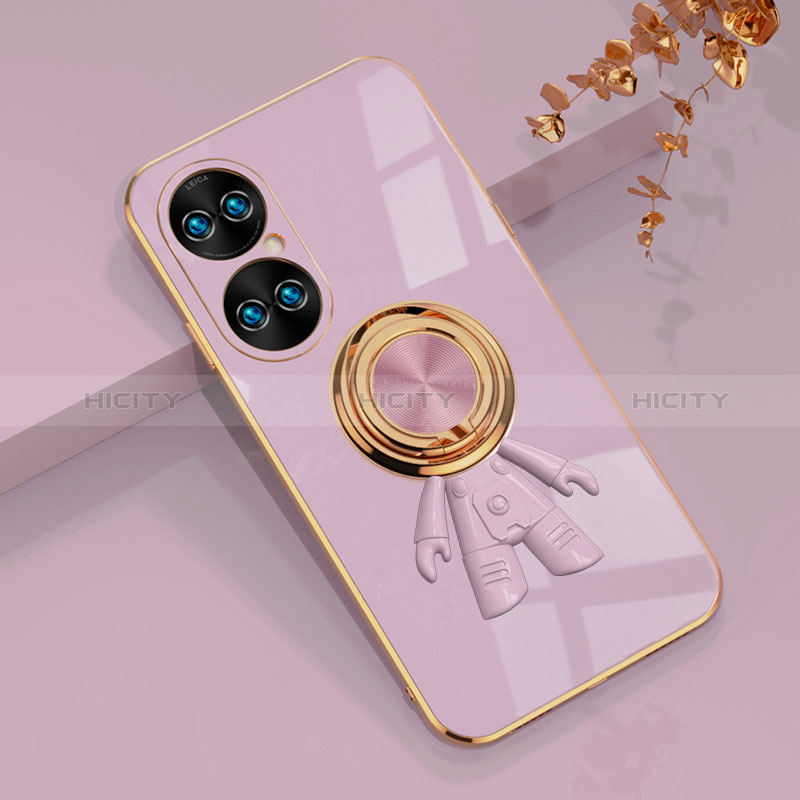 Custodia Silicone Ultra Sottile Morbida Cover con Magnetico Anello Supporto AN2 per Huawei P50 Pro