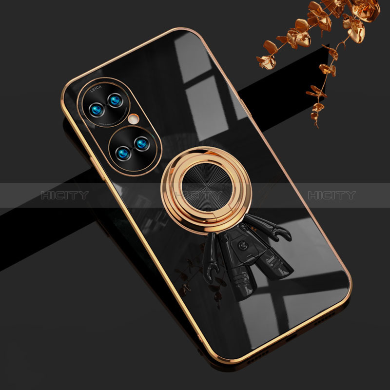 Custodia Silicone Ultra Sottile Morbida Cover con Magnetico Anello Supporto AN2 per Huawei P50 Pro