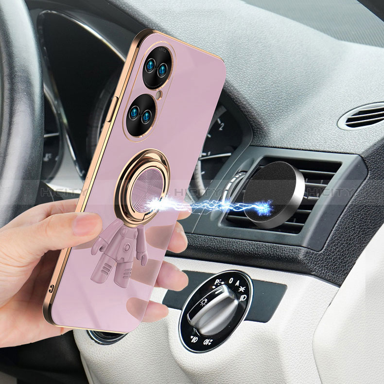 Custodia Silicone Ultra Sottile Morbida Cover con Magnetico Anello Supporto AN2 per Huawei P50 Pro