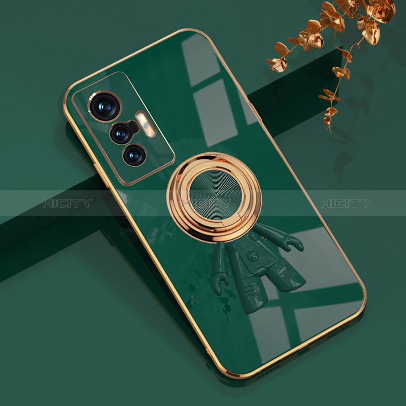 Custodia Silicone Ultra Sottile Morbida Cover con Magnetico Anello Supporto AN2 per Vivo X70t Verde