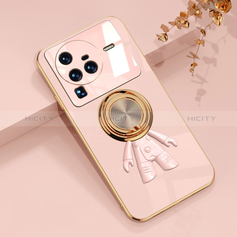 Custodia Silicone Ultra Sottile Morbida Cover con Magnetico Anello Supporto AN2 per Vivo X80 Pro 5G Rosa