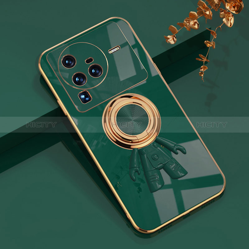 Custodia Silicone Ultra Sottile Morbida Cover con Magnetico Anello Supporto AN2 per Vivo X80 Pro 5G Verde