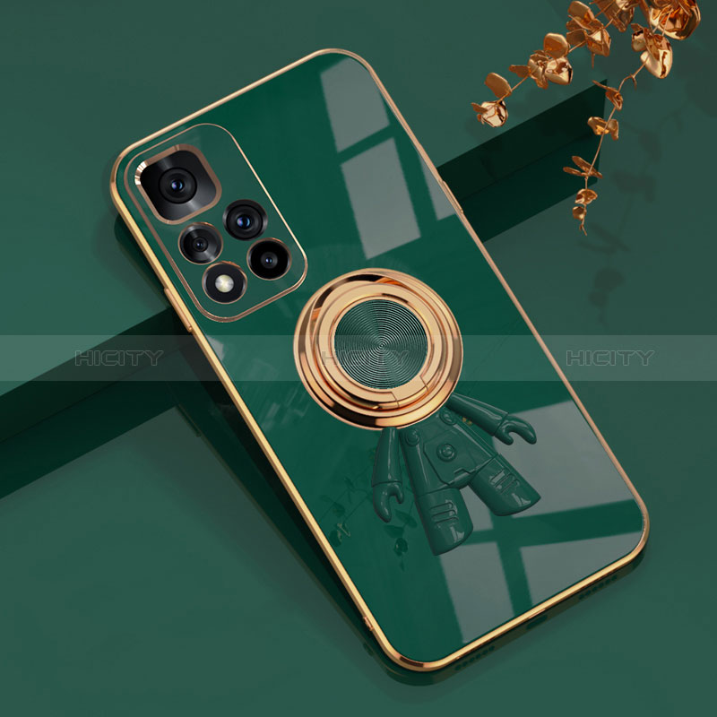 Custodia Silicone Ultra Sottile Morbida Cover con Magnetico Anello Supporto AN2 per Xiaomi Mi 11i 5G (2022) Verde