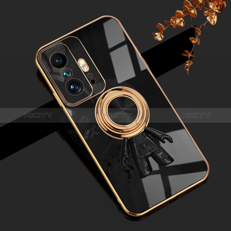 Custodia Silicone Ultra Sottile Morbida Cover con Magnetico Anello Supporto AN2 per Xiaomi Mi 11T 5G Nero