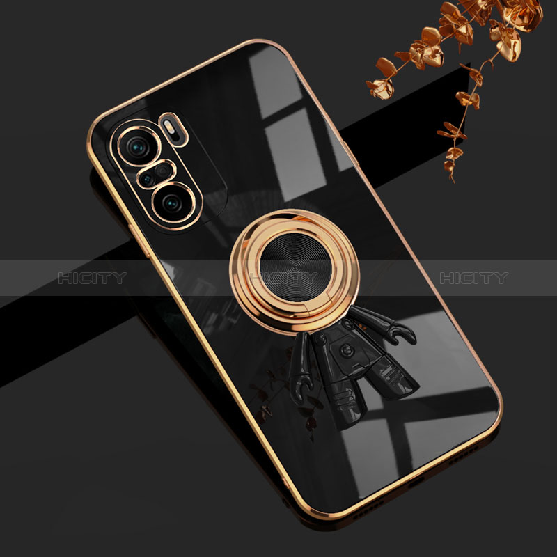 Custodia Silicone Ultra Sottile Morbida Cover con Magnetico Anello Supporto AN2 per Xiaomi Redmi K40 Pro+ Plus 5G Nero