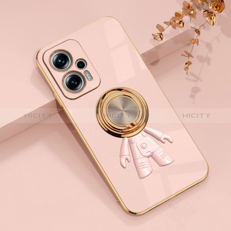 Custodia Silicone Ultra Sottile Morbida Cover con Magnetico Anello Supporto AN2 per Xiaomi Redmi Note 11T Pro 5G Rosa