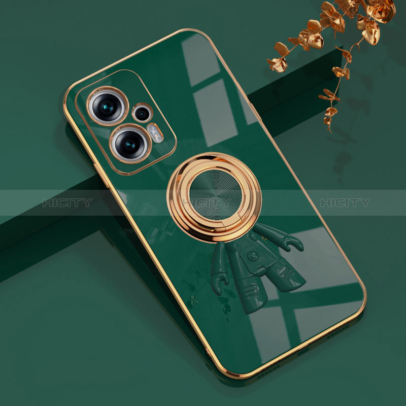 Custodia Silicone Ultra Sottile Morbida Cover con Magnetico Anello Supporto AN2 per Xiaomi Redmi Note 11T Pro+ Plus 5G Verde