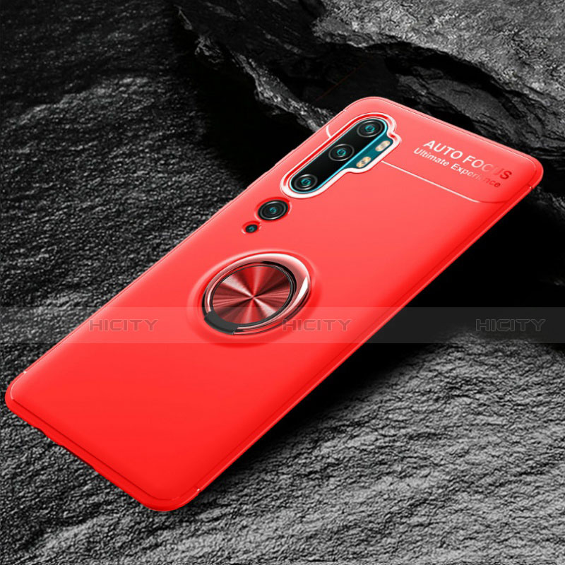 Custodia Silicone Ultra Sottile Morbida Cover con Magnetico Anello Supporto D01 per Xiaomi Mi Note 10 Rosso