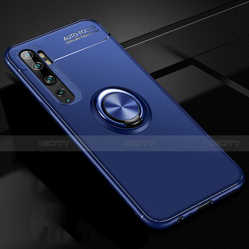 Custodia Silicone Ultra Sottile Morbida Cover con Magnetico Anello Supporto D02 per Xiaomi Mi Note 10 Blu