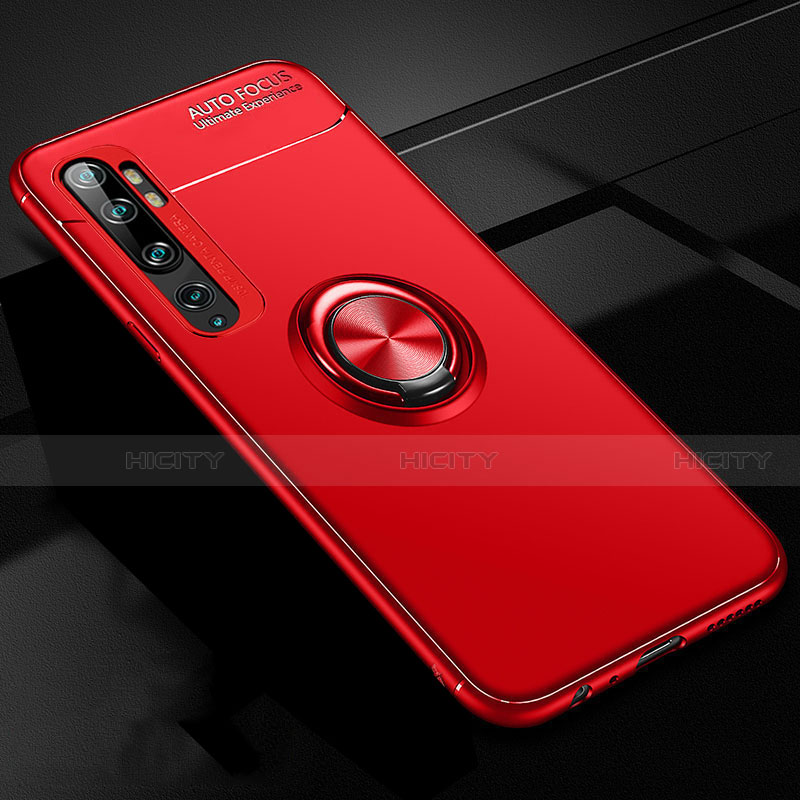 Custodia Silicone Ultra Sottile Morbida Cover con Magnetico Anello Supporto D02 per Xiaomi Mi Note 10 Pro Rosso