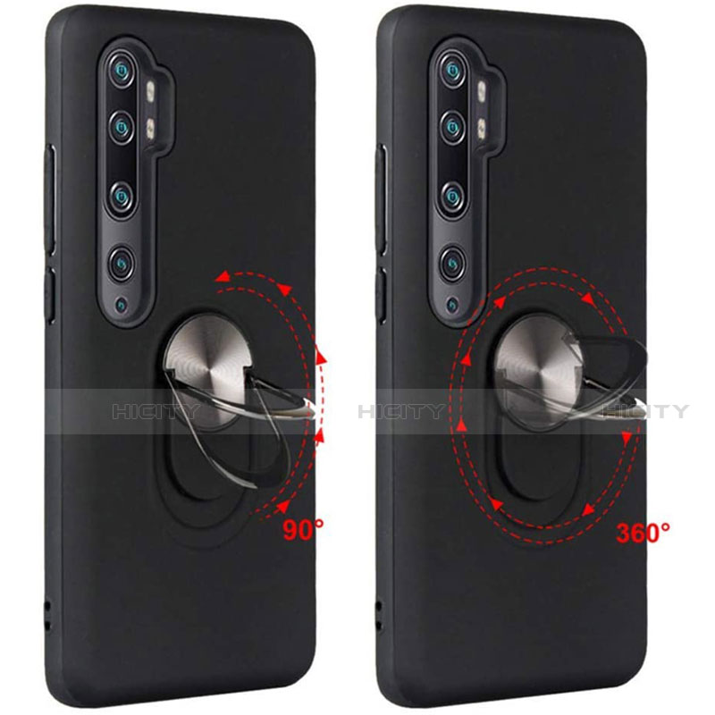 Custodia Silicone Ultra Sottile Morbida Cover con Magnetico Anello Supporto D04 per Xiaomi Mi Note 10 Pro