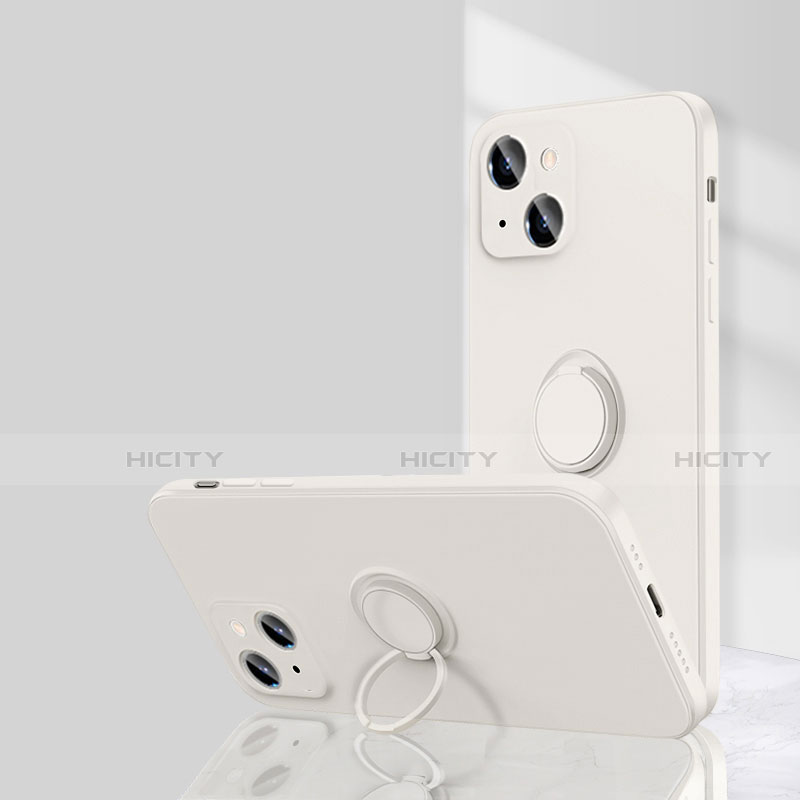 Custodia Silicone Ultra Sottile Morbida Cover con Magnetico Anello Supporto G01 per Apple iPhone 13 Bianco