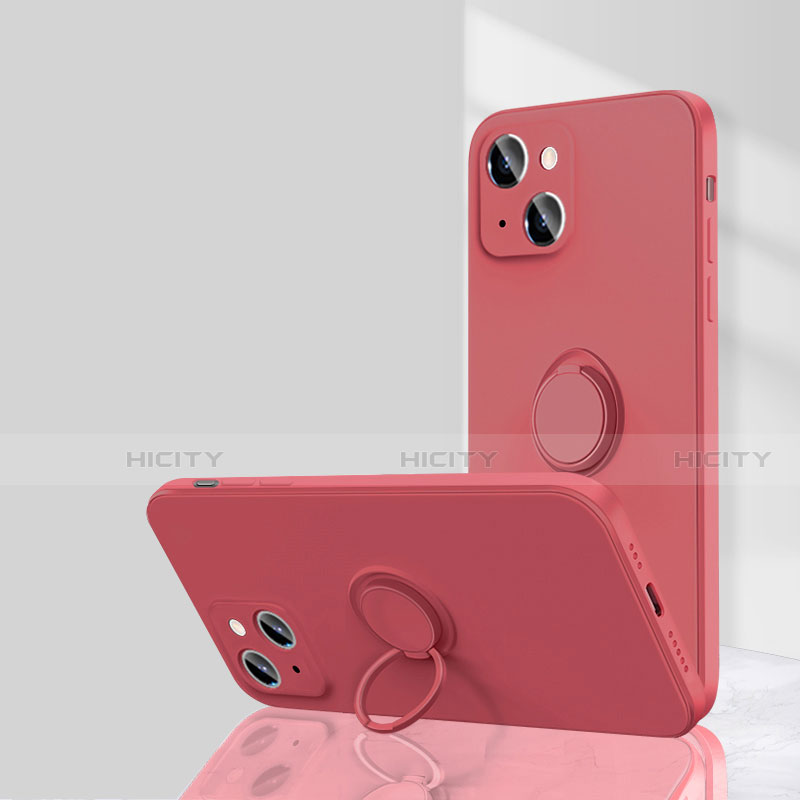 Custodia Silicone Ultra Sottile Morbida Cover con Magnetico Anello Supporto G01 per Apple iPhone 13 Rosso