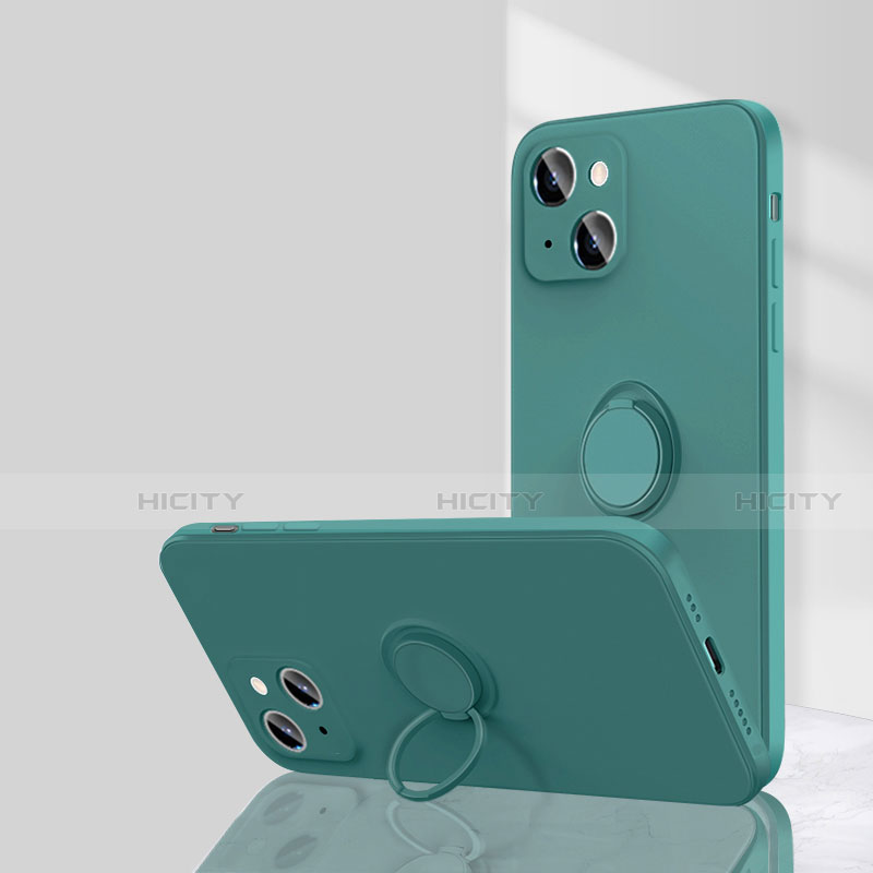 Custodia Silicone Ultra Sottile Morbida Cover con Magnetico Anello Supporto G01 per Apple iPhone 13 Verde