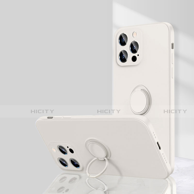 Custodia Silicone Ultra Sottile Morbida Cover con Magnetico Anello Supporto G01 per Apple iPhone 14 Pro Bianco