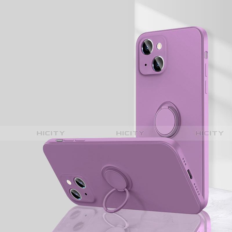 Custodia Silicone Ultra Sottile Morbida Cover con Magnetico Anello Supporto G01 per Apple iPhone 15