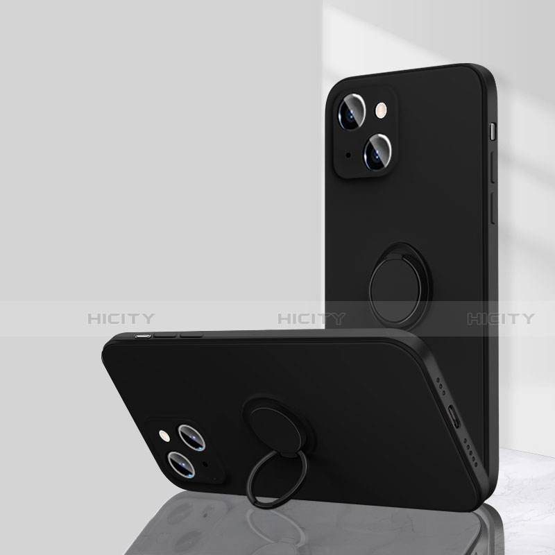 Custodia Silicone Ultra Sottile Morbida Cover con Magnetico Anello Supporto G01 per Apple iPhone 15 Nero