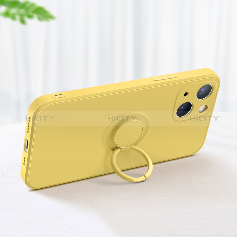 Custodia Silicone Ultra Sottile Morbida Cover con Magnetico Anello Supporto G02 per Apple iPhone 15