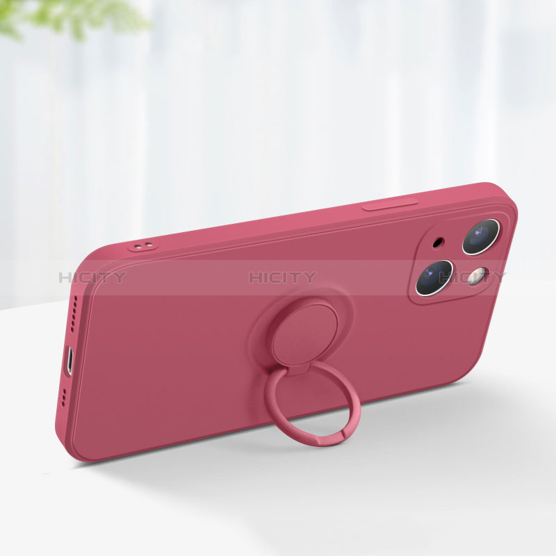 Custodia Silicone Ultra Sottile Morbida Cover con Magnetico Anello Supporto G02 per Apple iPhone 15 Plus