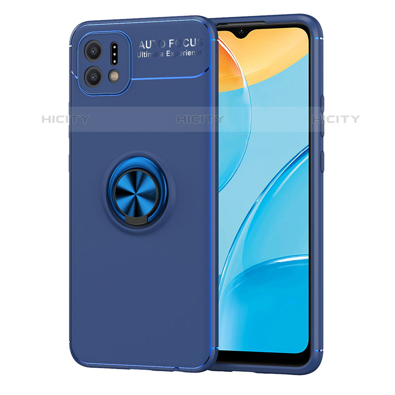 Custodia Silicone Ultra Sottile Morbida Cover con Magnetico Anello Supporto JM1 per Oppo A16e Blu