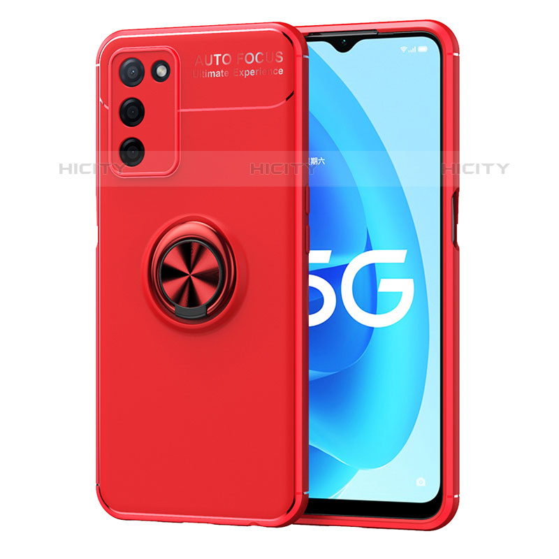 Custodia Silicone Ultra Sottile Morbida Cover con Magnetico Anello Supporto JM1 per Oppo A55 5G Rosso