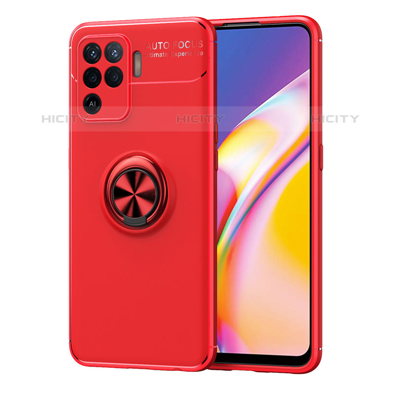 Custodia Silicone Ultra Sottile Morbida Cover con Magnetico Anello Supporto JM1 per Oppo F19 Pro Rosso