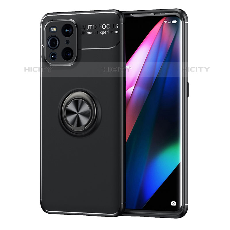 Custodia Silicone Ultra Sottile Morbida Cover con Magnetico Anello Supporto JM1 per Oppo Find X3 Pro 5G Nero