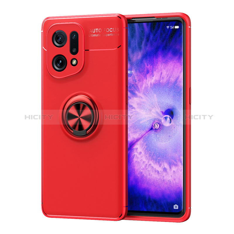 Custodia Silicone Ultra Sottile Morbida Cover con Magnetico Anello Supporto JM1 per Oppo Find X5 5G Rosso