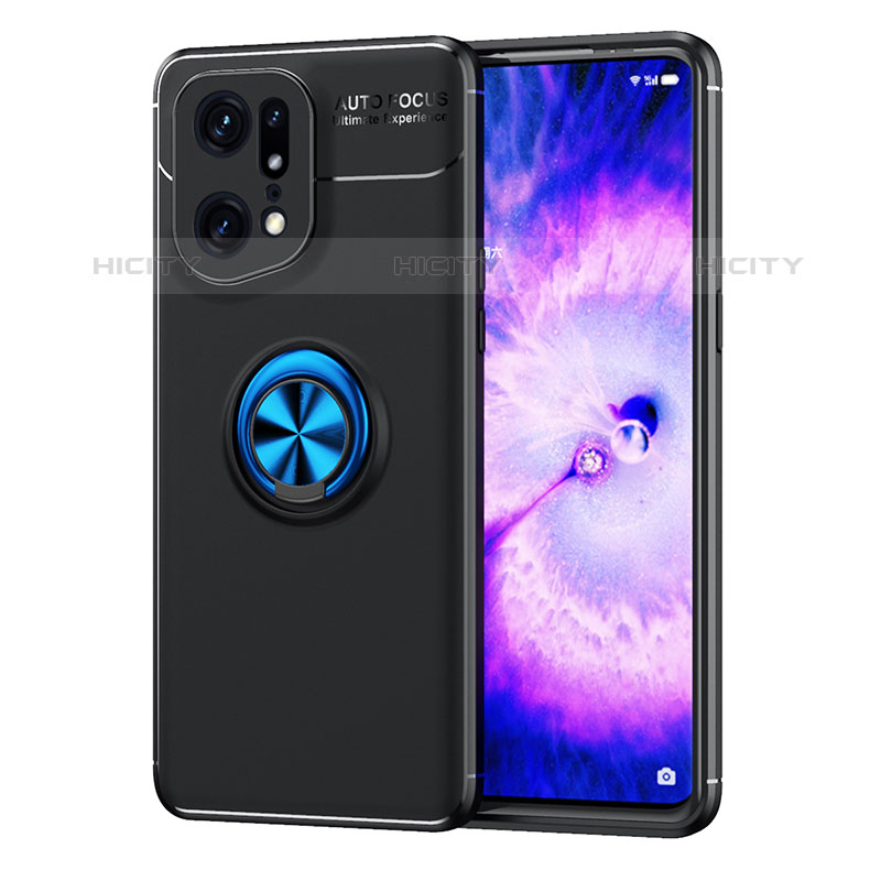 Custodia Silicone Ultra Sottile Morbida Cover con Magnetico Anello Supporto JM1 per Oppo Find X5 Pro 5G