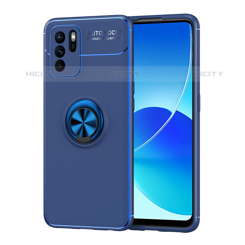 Custodia Silicone Ultra Sottile Morbida Cover con Magnetico Anello Supporto JM1 per Oppo Reno6 Z 5G Blu