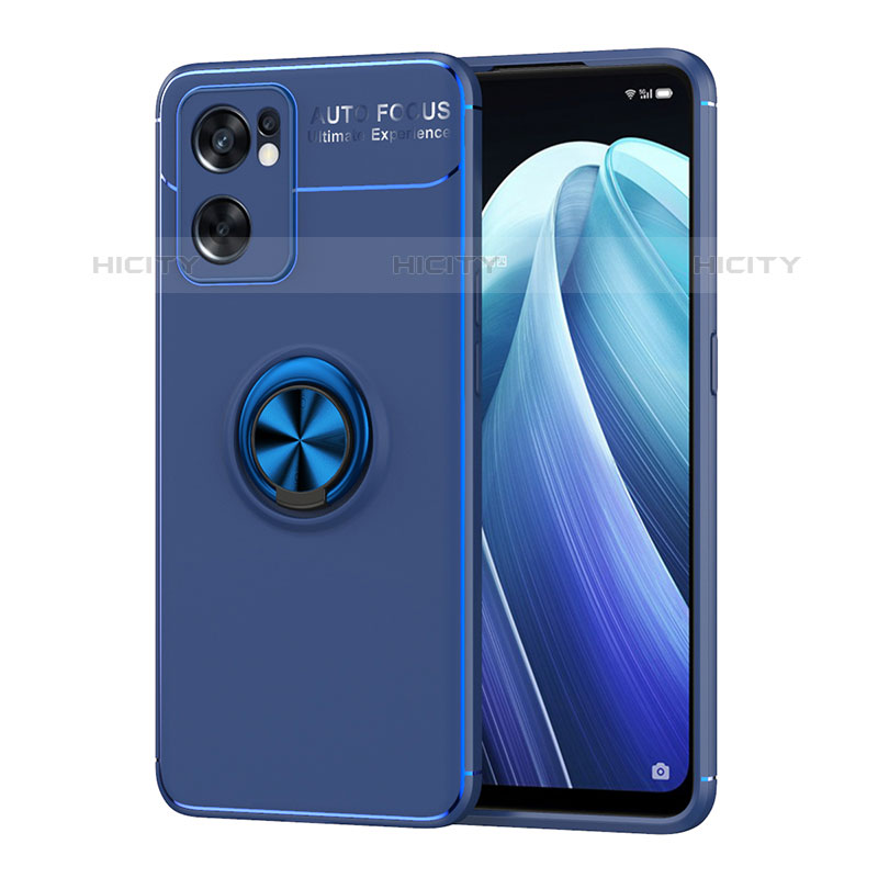 Custodia Silicone Ultra Sottile Morbida Cover con Magnetico Anello Supporto JM1 per Oppo Reno7 SE 5G Blu