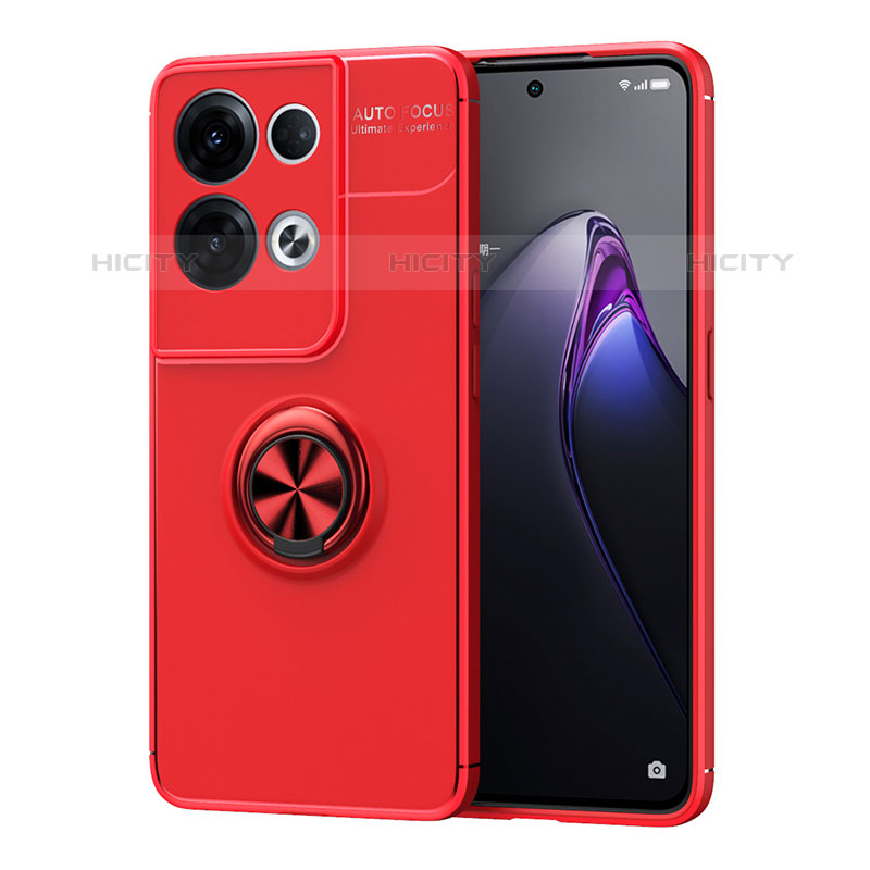 Custodia Silicone Ultra Sottile Morbida Cover con Magnetico Anello Supporto JM1 per Oppo Reno8 Pro 5G Rosso