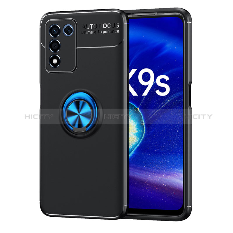 Custodia Silicone Ultra Sottile Morbida Cover con Magnetico Anello Supporto JM1 per Realme Q3s 5G Blu e Nero