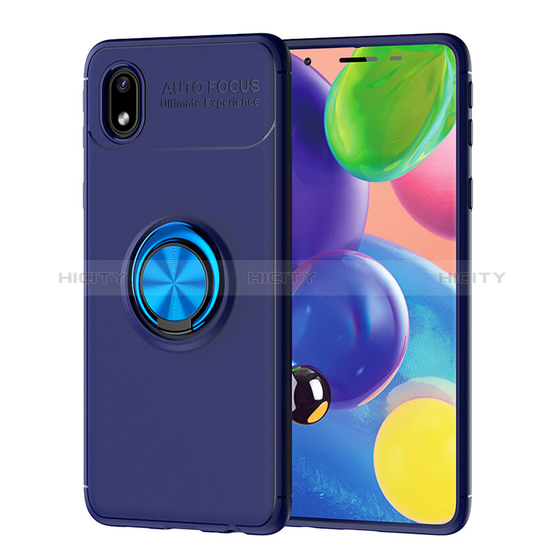 Custodia Silicone Ultra Sottile Morbida Cover con Magnetico Anello Supporto JM1 per Samsung Galaxy A01 Core Blu