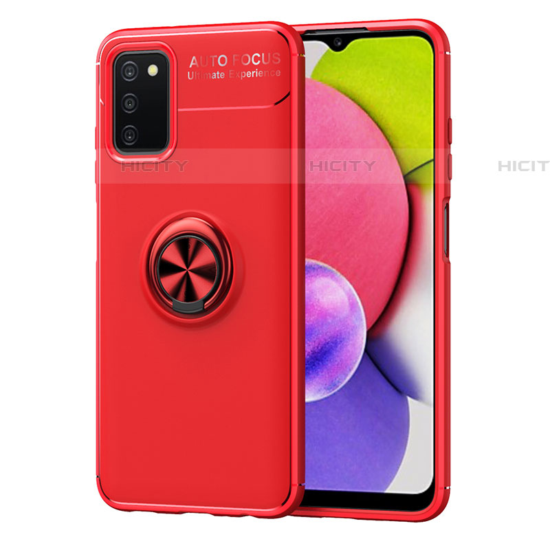 Custodia Silicone Ultra Sottile Morbida Cover con Magnetico Anello Supporto JM1 per Samsung Galaxy A03s Rosso